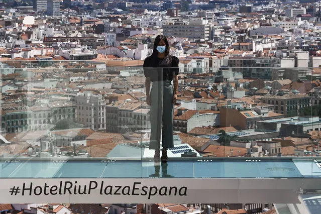 The Vice-Mayor of Madrid Begoña Villacis attends the reopening of Riu Plaza España Hotel after it had been closed for three months due to the coronavirus outbreak on June 15, 2020 in Madrid, Spain. Spain has largely ended the lockdown it imposed to curb the spread of Covid-19, which caused the death of more than 27,000 people across the country. This week all regions are on Phase Two or Three, one month after all of Spain started on Phase zero on May 4, 2020. (Photo by Carlos Alvarez/Getty Images)