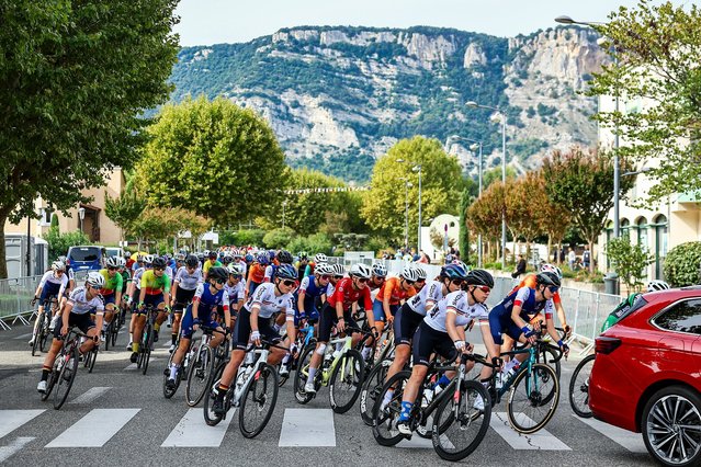Riders in action during the junior women’s road race at the UEC road European cycling championships in Loriol-Sur-Drome, France on October 3, 2025. (Photo by Rex Features/Shutterstock)