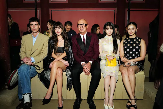 American actor Blake Lee, American actress and producer Dakota Johnson, Italian business executive Marco Bizzarri, South Korean singer-songwriter IU and British actress of Indian descent Alia Bhatt attend the Gucci Seoul Cruise 2024 fashion show at Gyeongbokgung Palace on May 16, 2023 in Seoul, South Korea. (Photo by Justin Shin/Getty Images for Gucci)