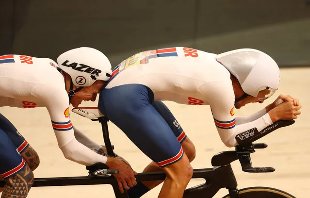 Stephen Bate and Christopher Latham of Team Great Britain in the Men's B 1km Time Trial Qualification during day two of the 2023 UCI Cycling World Championships at the Sir Chris Hoy Velodrome, Glasgow on Friday, August 4, 2023. (Photo by Matthew Childs/Reuters)
