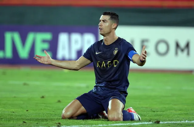 Cristiano Ronaldo of Al-Nassr reacts during the AFC Champions League group E soccer match between Persepolis and Al-Nassr, in Tehran, Iran, 19 September 2023. (Photo by Abedin Taherkenareh/EPA)
