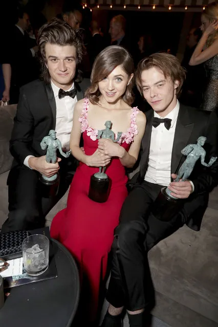 Joe Keery, Natalia Dyer and Charlie Heaton seen at People and EIF's Annual Screen Actors Guild Awards Gala on Sunday, Jan. 29, 2017, in Los Angeles. (Photo by Eric Charbonneau/Invision for People Magazine/AP Images)