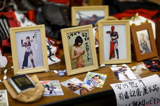 Merchandize material is on display outside a Stardom female professional wrestling show at Korakuen Hall in Tokyo, Japan, December 23, 2015. (Photo by Thomas Peter/Reuters)