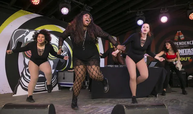 Lizzo performs at the Independence and Lagunitas Bug Out party at the Scoot Inn during South by Southwest Tuesday March 14, 2017, in Austin, Texas. (Photo by Jay Janner/Austin American-Statesman via AP Photo)