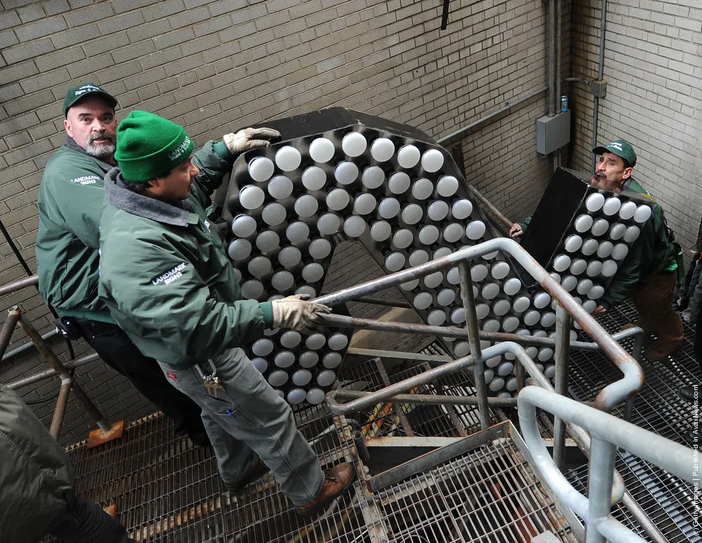 Installation Of 288 New Waterford Crystal Triangles On The 2012 Times Square New Year's Eve Ball