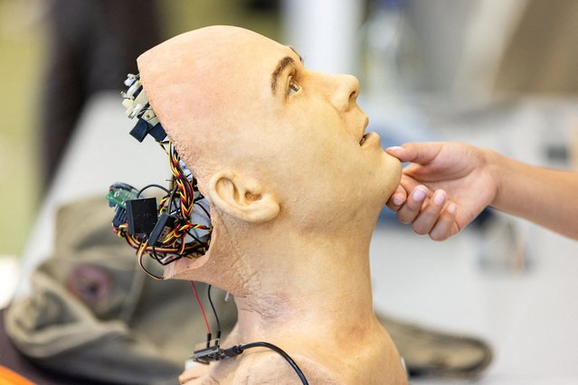 Advanced humanoid robot “Sophia” is pictured at AI for Good Global Summit, in Geneva, Switzerland on July 6, 2023. (Photo by Pierre Albouy/Reuters)