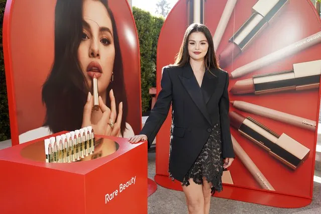 American singer Selena Gomez celebrates the launch of Rare Beauty's Kind Words Matte Lipstick and Liner Collection at Santa Monica Proper Hotel on June 29, 2022 in Santa Monica, California. (Photo by Presley Ann/Getty Images for Rare Beauty)