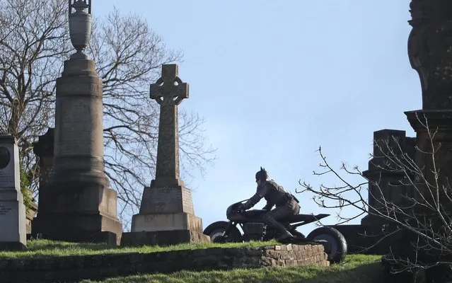 A man dressed as Batman during filming at the Glasgow Necropolis cemetery in England on February 22, 2020 for a new movie for the surperhero franchise. (Photo by Andrew Milligan/PA Images via Getty Images)