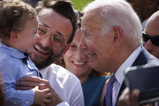 U.S. President Joe Biden greets advocates and members of the disabled community following an event honoring the Americans with Disabilities Act (ADA) and Rehabilitation Act (Rehab Act), at the White House on October 02, 2023 in Washington, DC. Biden held the event to celebrate the 33rd anniversary of the ADA and Rehab Act, which he cosponsored as a Senator. and to celebrate accomplishments America has made to become more inclusive with those with disabilities. (Photo by Ting Shen/Splash News and Pictures)