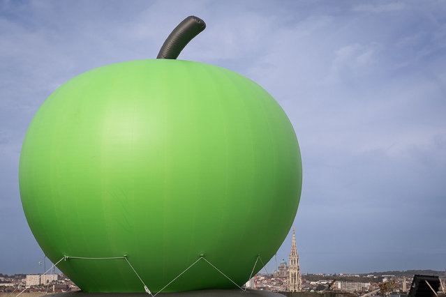 An inflatable installation at the Magritte Museum in Brussels, Belgium on October 6, 2023, which reopens after six months of renovations. (Photo by Rex Features/Shutterstock)