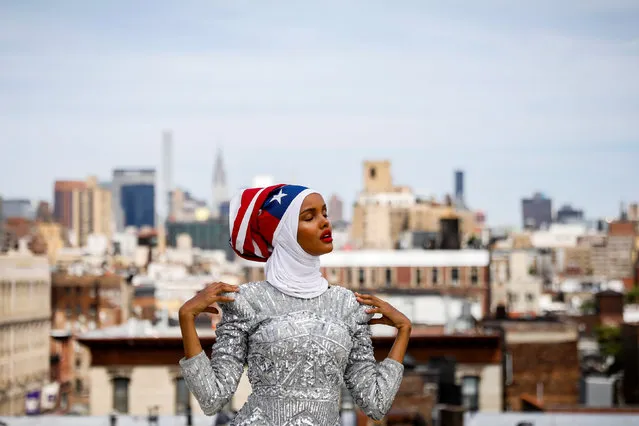 Fashion model and former refugee Halima Aden, who is breaking boundaries as the first hijab wearing model gracing magazine covers and walking in high profile runway shows poses during a shoot at a studio in New York City, U.S .August 28, 2017. (Photo by Brendan McDermid/Reuters)