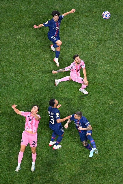Players from Paris Saint-Germain and Inter Miami battle for possession during a Club World Cup match in Atlanta on Sunday, June 29, 2025. PSG won the match 4-0. (Photo by Shaun Botterill/FIFA/Getty Images)