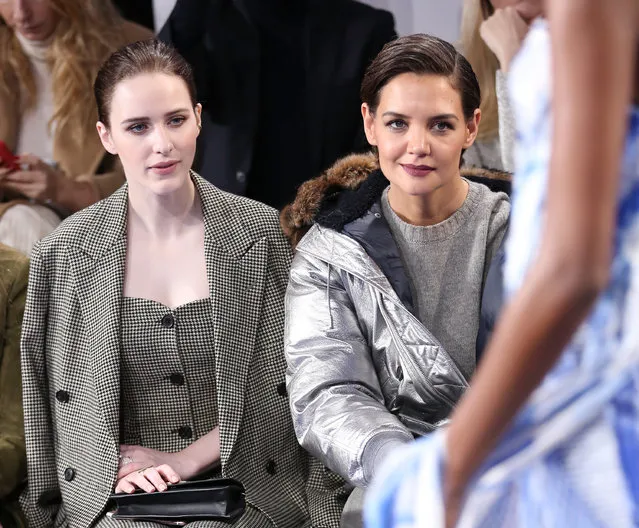Actors Rachel Brosnahan (L) and Katie Holmes attend the Ralph Lauren fashion show during New York Fashion Week: The Shows on February 12, 2018 in New York City. (Photo by Monica Schipper/Getty Images for New York Fashion Week: The Shows)