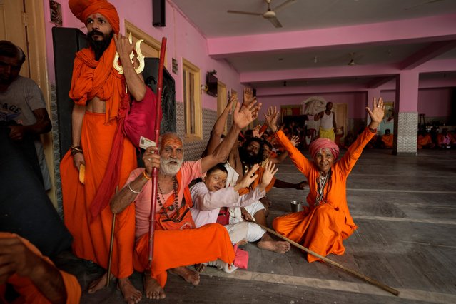 Hindu holy men chant religious slogans in Jammu, India, as they wait to register for the annual pilgrimage to the Amarnath cave shrine, Thursday, June 27, 2024. The pilgrimage held annually to the holy Amarnath cave, dedicated to Hindu god Shiva is scheduled to start on June 29 this yearHindu holy men chant religious slogans in Jammu, India, as they wait to register for the annual pilgrimage to the Amarnath cave shrine, Thursday, June 27, 2024. The pilgrimage held annually to the holy Amarnath cave, dedicated to Hindu god Shiva is scheduled to start on June 29 this year. (Photo by Channi Anand/AP Photo)