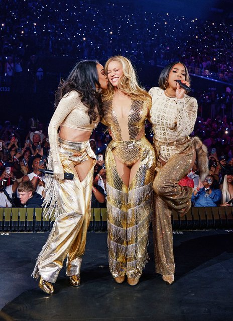 American singer-songwriter Beyoncé with her former Destiny’s Child bandmates Michelle Williams and Kelly Rowland as she wraps up her Cowboy Carter tour in Las Vegas on July 26, 2025. (Photo by Julian Dakdouk via PictureGroup/Rex Features/Shutterstock)