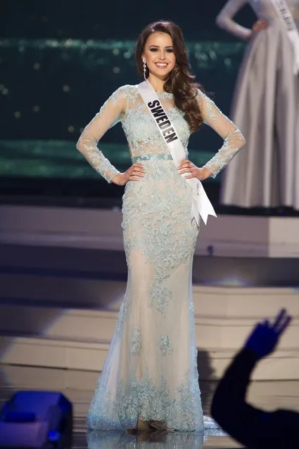Camilla Hansson, Miss Sweden 2014 competes on stage in her evening gown during the Miss Universe Preliminary Show in Miami, Florida in this January 21, 2015 handout photo. (Photo by Reuters/Miss Universe Organization)