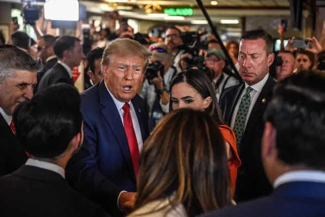 Former U.S. President Donald Trump visits the Versailles restaurant in the Little Havana neighborhood after being arraigned at the Wilkie D. Ferguson Jr. United States Federal Courthouse on June 13, 2023 in Miami, Florida. Trump appeared in federal court for his arraignment on charges including possession of national security documents after leaving office, obstruction, and making false statements. (Photo by Stephanie Keith/Getty Images)