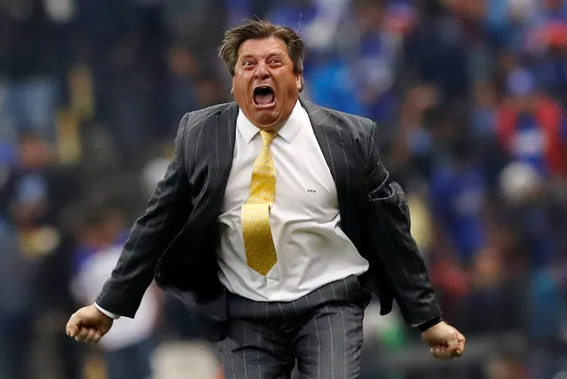 America's coach Miguel Herrera celebrates after defeating Cruz Azul at the final Mexico soccer league championship match at Azteca stadium in Mexico City, Sunday, December 16, 2018. (Photo by Henry Romero/Reuters)