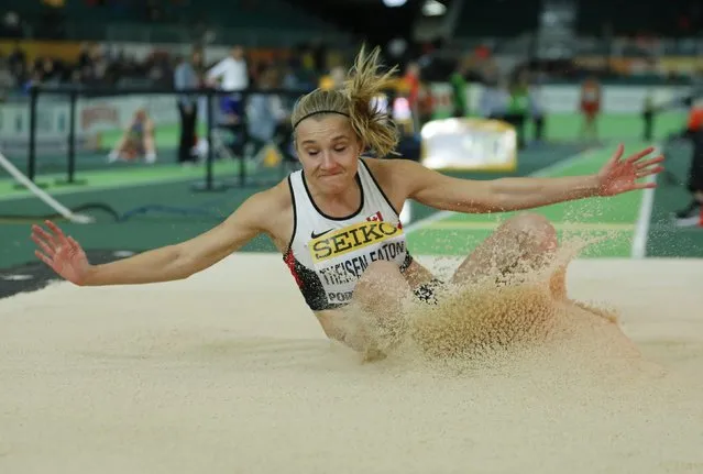 Brianne Theisen Eaton of Canada competes in the long jump portion of the women's pentathlon during the IAAF World Indoor Athletics Championships in Portland, Oregon March 18, 2016. (Photo by Mike Blake/Reuters)
