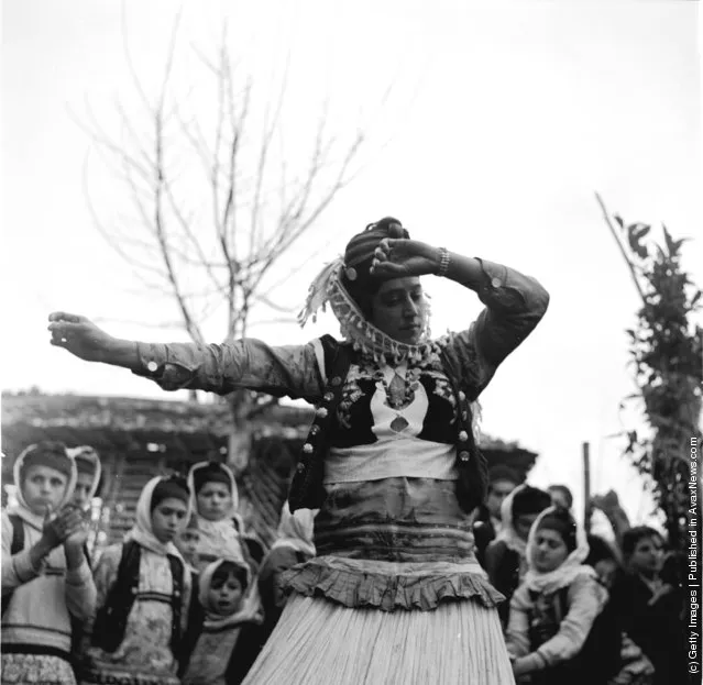 1952:  A villager from the Mazanderan province in north Irannear the Russian border performing her Mohammedan dance during a wedding festival