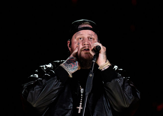 Nashville native and country music artist Jelly Roll performs at Nissan Stadium during the third day of CMA fest 2024, a country music festival, in Nashville, Tennessee on June 9, 2024. (Photo by Seth Herald/Reuters)