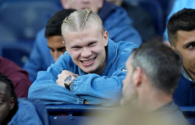 Manchester City's Erling Haaland in the crowd during the Premier League match at the Etihad Stadium, Manchester on Tuesday, April 22, 2025. (Photo by Martin Rickett/PA Images via Getty Images)