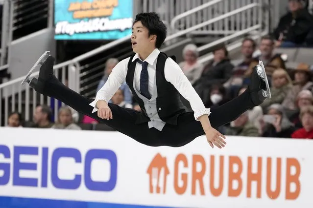 Tomoki Hiwatashi performs during the men's free skate at the U.S. figure skating championships in San Jose, Calif., Sunday, January 29, 2023. (Photo by Tony Avelar/AP Photo)