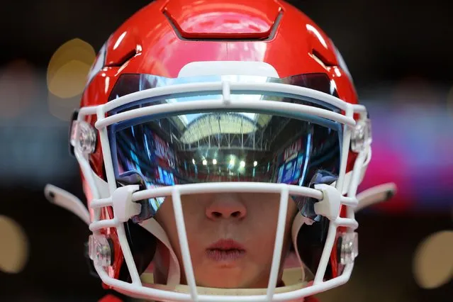 Kansas City Chiefs fan Cooper Dardif (12 years) inside the stadium before the NFL Super Bowl 57 football game between the Kansas City Chiefs and the Philadelphia Eagles, Sunday, February 12, 2023, in Glendale, Ariz. (Photo by Brian Snyder/Reuters)