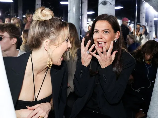 Actresses Kate Hudson and Katie Holmes react while attending the Michael Kors show during the New York Fashion Week in New York City, New York, U.S., February 15, 2023. (Photo by Caitlin Ochs/Reuters)