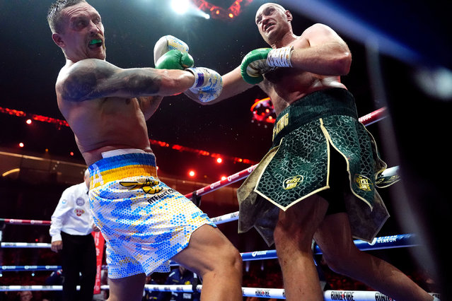 Tyson Fury against Oleksandr Usyk during the Heavyweight Championship fight at Kingdom Arena at Kingdom Arena, Riyadh. Picture date: Saturday May 18, 2024. Oleksandr Usyk beat Tyson Fury by split decision to win the world's first undisputed heavyweight championship in 25 years on May 19, 2024, an unprecedented feat in boxing's four-belt era. (Photo by Nick Potts/PA Images via Getty Images)