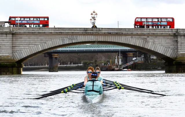 Cambridge women's team during practice on the river Thames in London, Britain on March 22, 2023. (Photo by Andrew Boyers/Action Images via Reuters)
