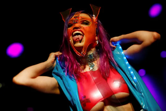 A model attends a fashion show at the “German Fetish Ball” in Berlin, Germany on May 12, 2018. (Photo by Hannibal Hanschke/Reuters)