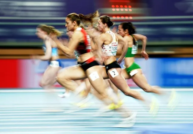 A general view during the women's 60m heats at the European Indoor Athletics Championships in Torun, Poland on March 7, 2021. (Photo by Aleksandra Szmigiel/Reuters)