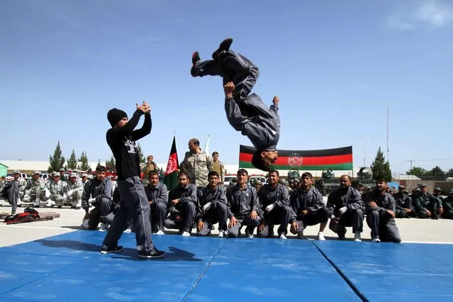 Afghan security forces show their skills during summer training in Herat, Afghanistan, 21 April 2021. Afghans are anticipating a surge in violence after the United States announced that it would withdraw its troops from Afghanistan by 11 September, despite Washington promising continued assistance during a surprise visit by US Secretary of State Antony Blinken. (Photo by Jalil Rezayee/EPA/EFE)