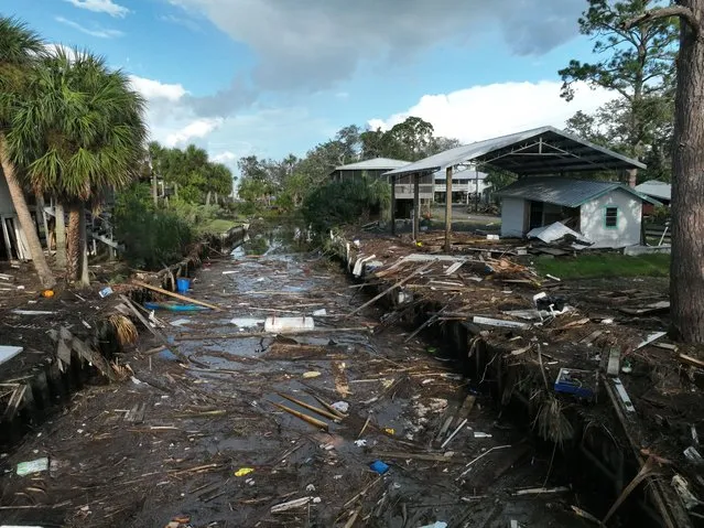 A general view shows damage caused by Hurricane Idalia in Horseshoe Beach, Florida, U.S., August 31, 2023. (Photo by Julio Cesar Chavez/Reuters)