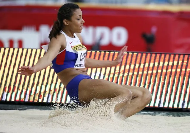 Morgan Lake of Britain competes in the long jump portion of the women's pentathlon during the IAAF World Indoor Athletics Championships in Portland, Oregon March 18, 2016. (Photo by Lucy Nicholson/Reuters)
