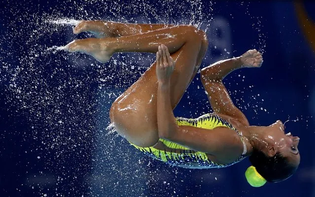 Columbia competes in the team free artistic swimming finals at the Aquatic Center of Villa Deportiva Nacional on Day 5 of Lima 2019 Pan American Games on July 31, 2019 in Lima, Peru. (Photo by Ezra Shaw/Getty Images)