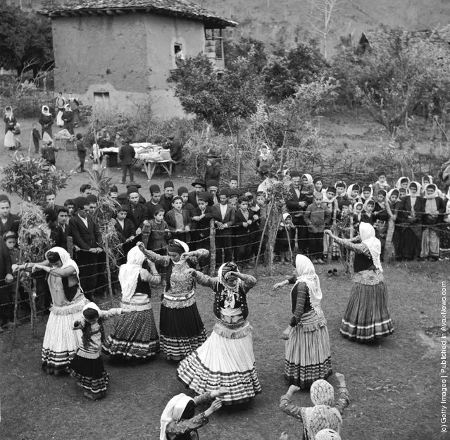 1952:  Village girls dance at a wedding festival in the Mazanderan province of nothern Iran, near the Russian border