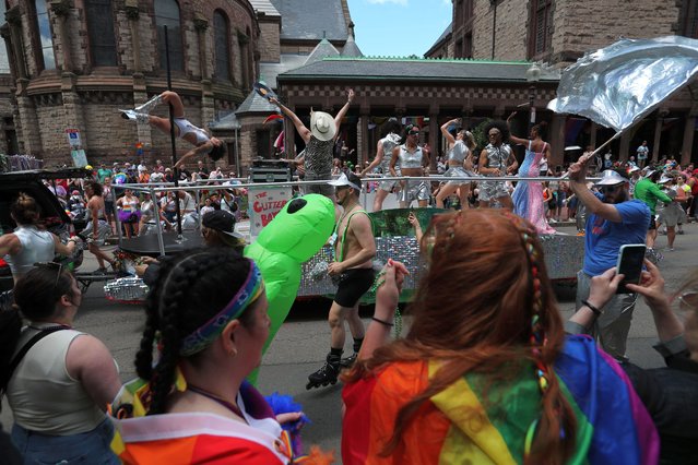 Dancers perform on a float during the annual Boston Pride Parade on Saturday, June 8, 2024. (Photo by Richard Burkhart/ USA Today Network)