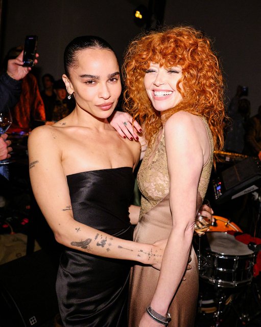 American actresses Zoë Kravitz and Natasha Lyonne embrace at the Dom Pérignon Tribute to Jean-Michel Basquiat in NYC on October 10, 2024. (Photo by Matteo Prandoni/BFA.com/Rex Features/Shutterstock)