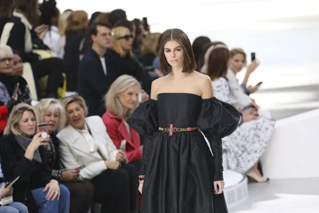 Model Kaia Gerber wears a creation for the Chanel fashion collection during Women's fashion week Fall/Winter 2020/21 presented in Paris, Tuesday, March 3, 2020. (Photo by Vianney Le Caer/Invision/AP Photo)