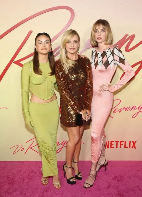 (L-R) American actressses Camila Mendes, Sarah Michelle Gellar and Maya Hawke attend the Do Revenge LA Special Screening at TUDUM Theater on September 14, 2022 in Hollywood, California. (Photo by Phillip Faraone/Getty Images for Netflix)