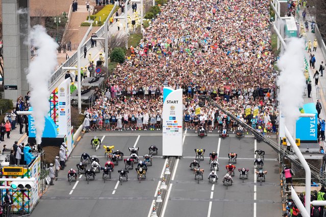 Wheelchair athletes start the Tokyo Marathon 2025 at the Tokyo Metropolitan Government building in Tokyo, Japan, 02 March 2025. (Photo by Hiro Komae/EPA/EFE)