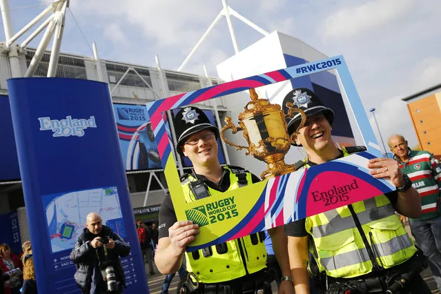 Rugby Union, Argentina vs Namibia, IRB Rugby World Cup 2015 Pool C, Leicester City Stadium, Leicester, England on October 11, 2015: Police pose outside the stadium before the match. (Photo by Darren Staples/Reuters)