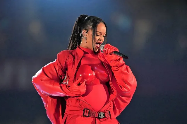 Recordist artist Rihanna performs during the halftime show of Super Bowl LVII at State Farm Stadium in Glendale, Arizona on February 12, 2023. (Photo by Kirby Lee/USA TODAY Sports)