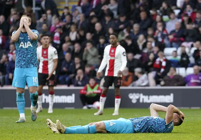 Tottenham Hotspur's Clement Lenglet reacts to a missed chance during the Premier League match at St Mary's Stadium, Southampton on Saturday, March 18, 2023. (Photo by Andrew Matthews/PA Images via Getty Images)