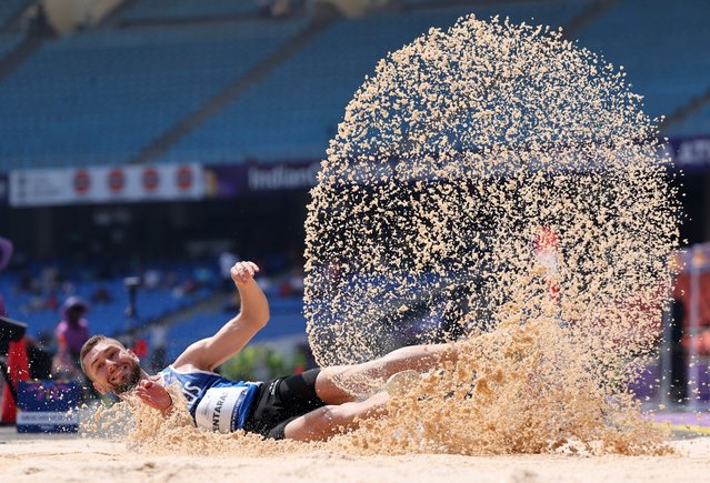 Viktoras Pentaras, of Cyprus, in action during the men’s long jump T37 final during the World Para Athletics Championships at the Jawaharlal Nehru Stadium in New Delhi, India on October 3, 2025. (Photo by Bhawika Chhabra/Reuters)