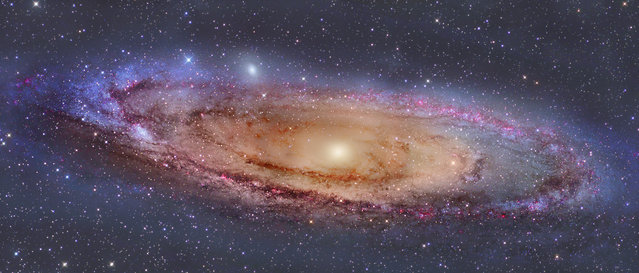 M31 in the constellation Andromeda is approximately 2.5 million light years away. It is the nearest spiral galaxy to our Milky Way Galaxy, but not the closest galaxy. M31 is expected to collide with  our own galaxy in about 3.75 billion years. (Bill Snyder)