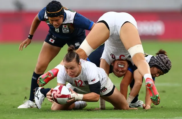 Kristi Kirshe of the United States in action against Japan during the women's pool C rugby sevens match between the USA and Japan during the Tokyo 2020 Olympic Games at the Tokyo Stadium in Tokyo on July 29, 2021. (Photo by Andrew Boyers/Reuters)