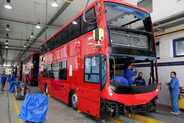 Egyptian workers work on a double-decker bus at Egyptian vehicle manufacturer MCV (Manufacturing Commercial Vehicles) in Cairo, Egypt, March 14, 2016. MCV’s factories produce 8,000 to 10,000 double-decker buses annually, of which 5,000 to 8,000 are exported to a number of countries, including the Netherlands, United Kingdom and Hong Kong. (Photo by Mohamed Abd El Ghany/Reuters)